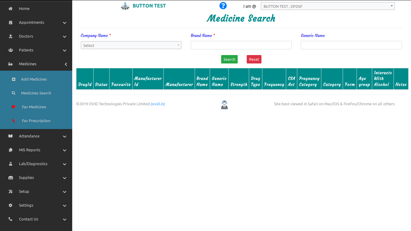 Medicine Search in OVID HMS-Cloud based Dental Software & Cloud Based Hospital Management System Software