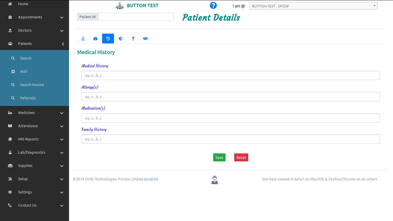 Full Patient Details in OVID HMS-Cloud based Dental Software & Cloud Based Hospital Management System Software