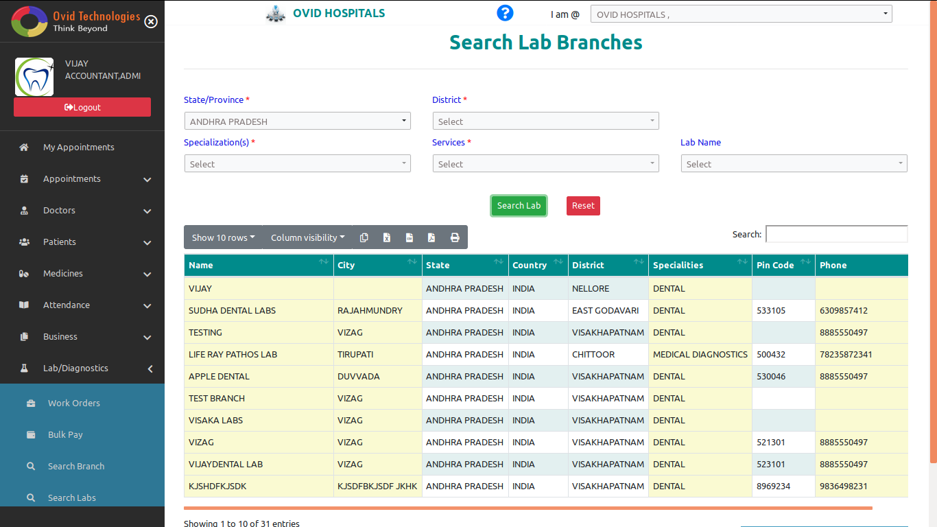 Fastly to search orders in OVID.IN HMS-Cloud based Dental Software & Cloud Based Hospital Management System Software